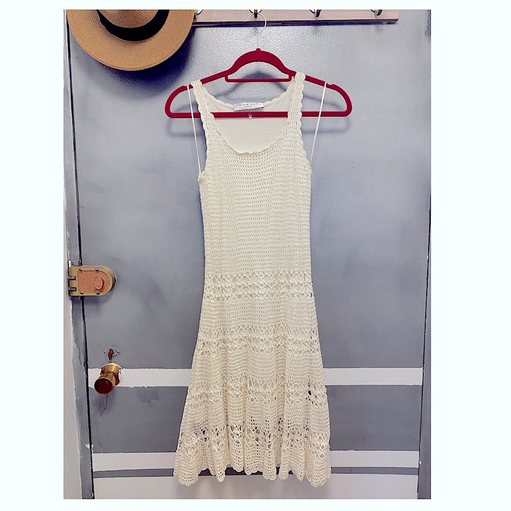 Trina Turk White Crochet Scalloped Summer Dress